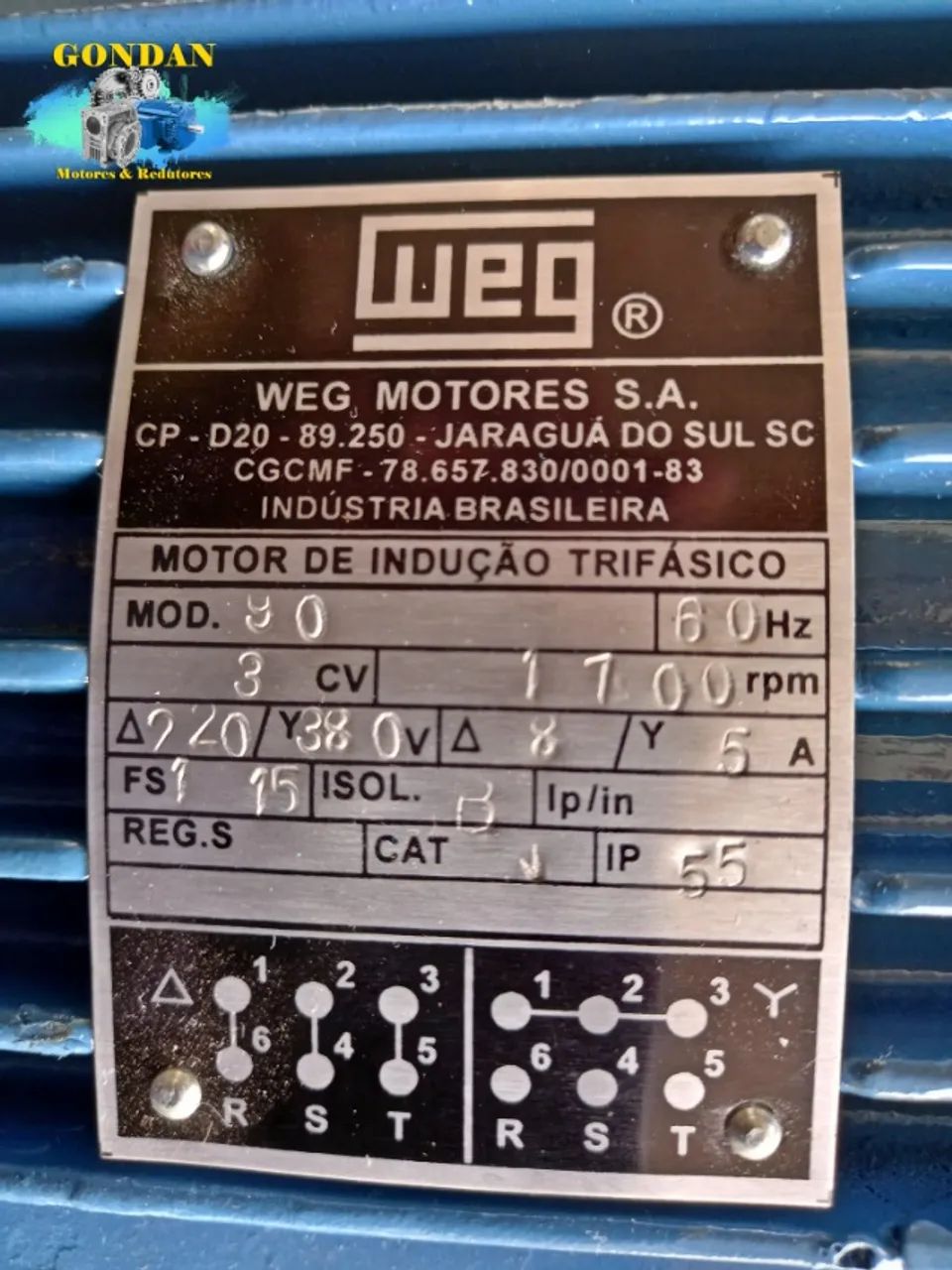 MotoRedutor com Freio WEG 3cv/hp 2.2kw  4polos 1740rpm Trifásico 220/380v com Redutor NMRV - Foto 3
