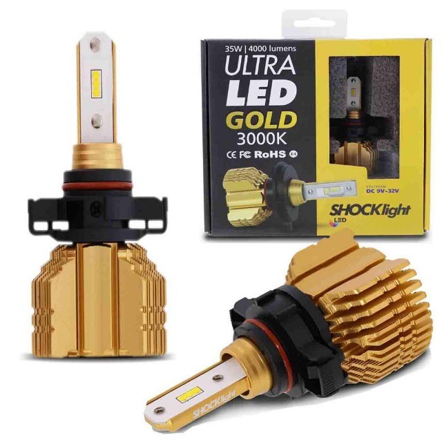 Par Lâmpadas Ultra LED Amarelo (Cor Original) Gold 12V 24V 35W 8000LM - Farol Carro Moto