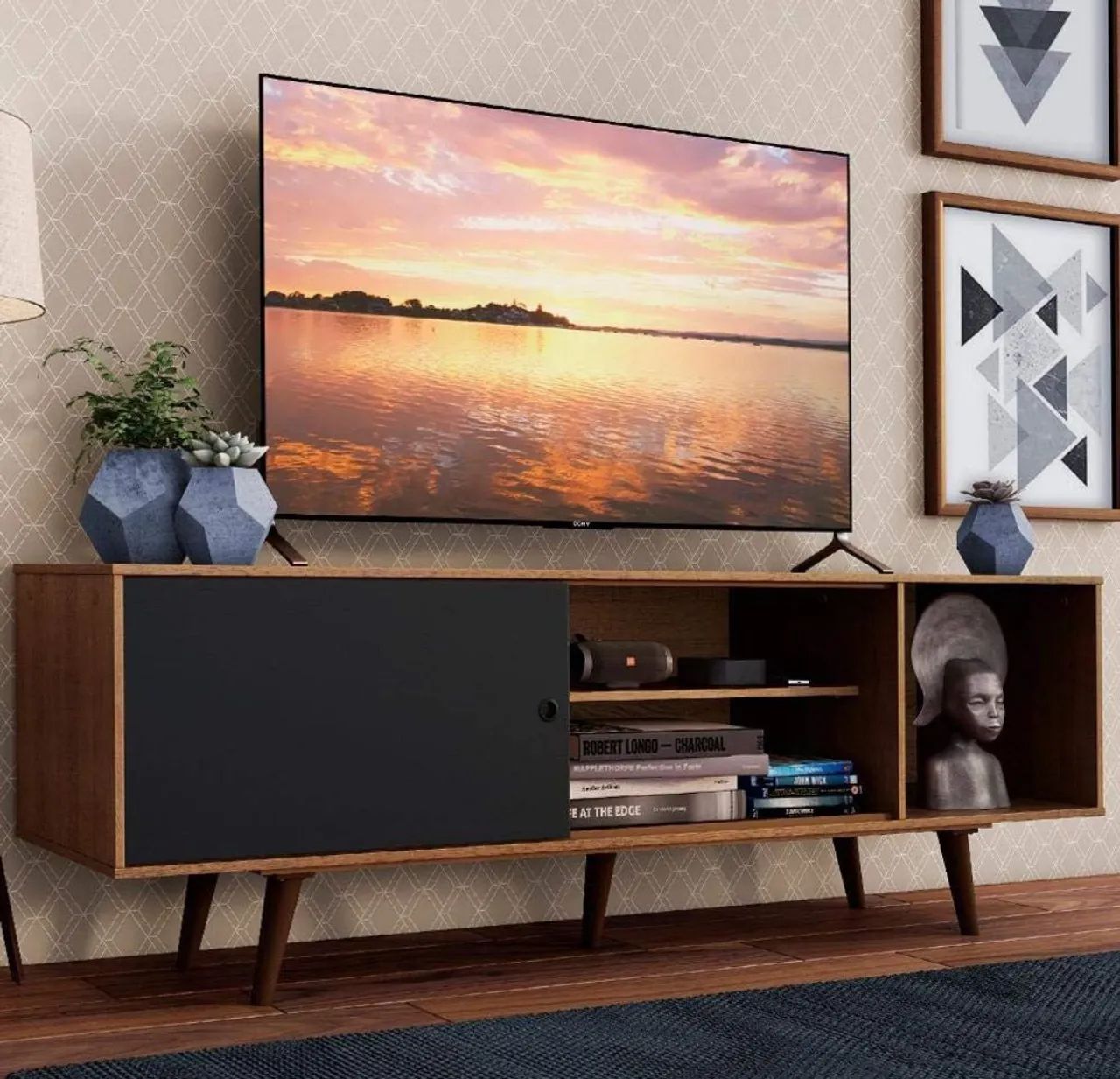 Rack Para TV 60 Polegadas Moderno Com Design Retrô, Novo Na Caixa Lacrado Desmontado 