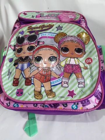 R$79,99 kit mochila infantil mochila escolar lol reforçada novo linda 40x36x15cm - Foto 3