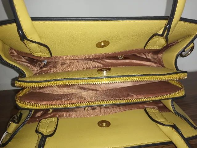 Bolsa Estruturada Pavão de Ouro Amarela 3 Compartimentos - Foto 5