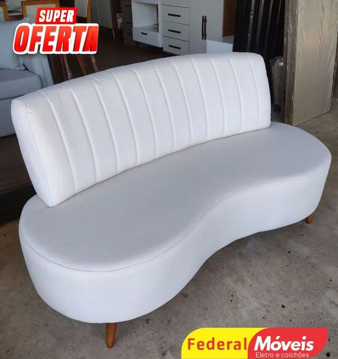Sofá Curvo 1,60m Linho Bege - Design Exclusivo