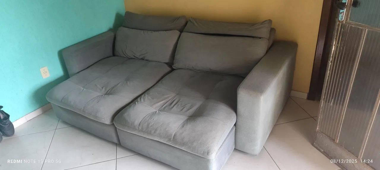 Sofá retrátil cinza 5 lugares  - Foto 2
