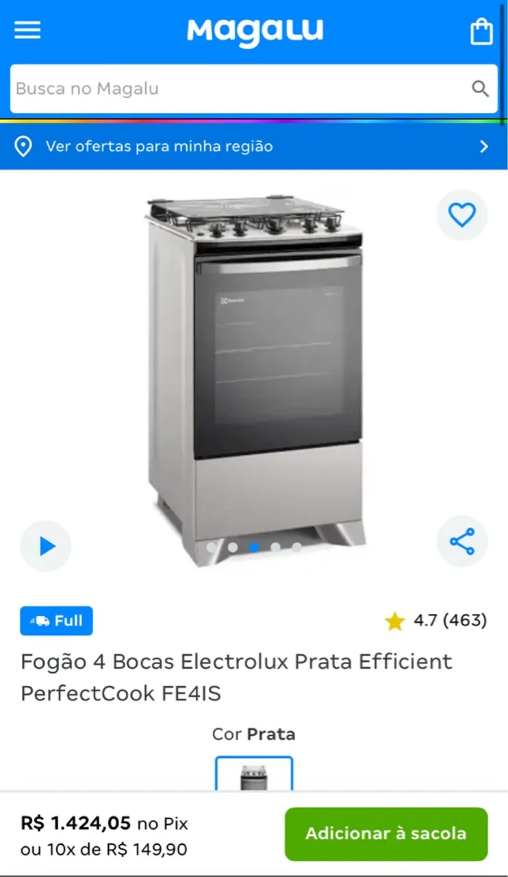 Fogão 4 Bocas Electrolux Prata Efficient