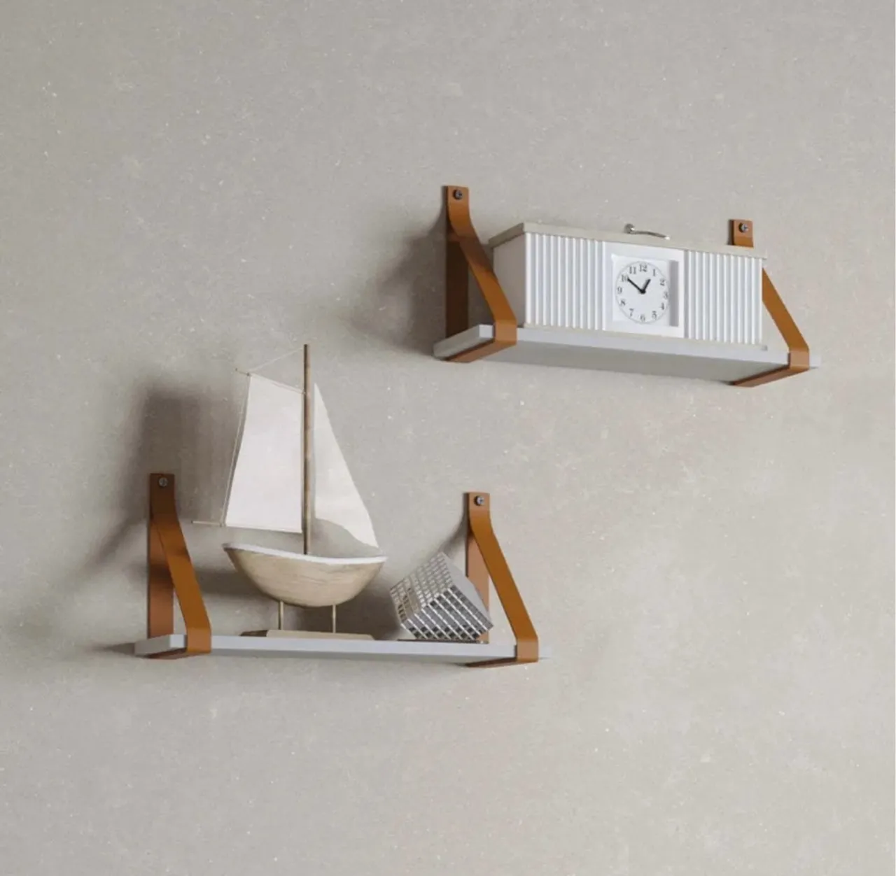 1 kit Prateleiras com Alça De Couro para Sala e Quarto 60x20