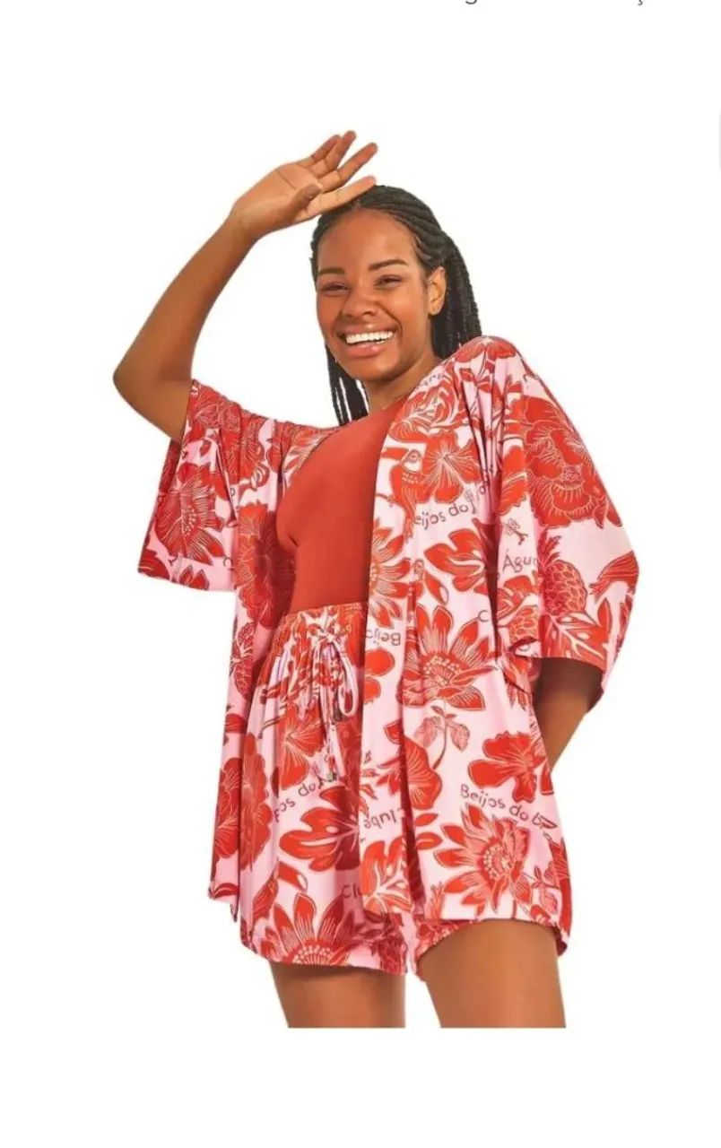 Conjunto saída de praia c/ kimono + shorts c/etiqueta da UV LINE *NÃO VENDO SEPARADO*