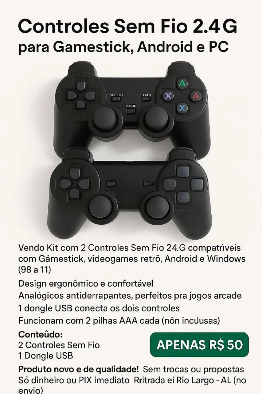 Controles Sem Fio 2.4G para Gamestick, Android e PC