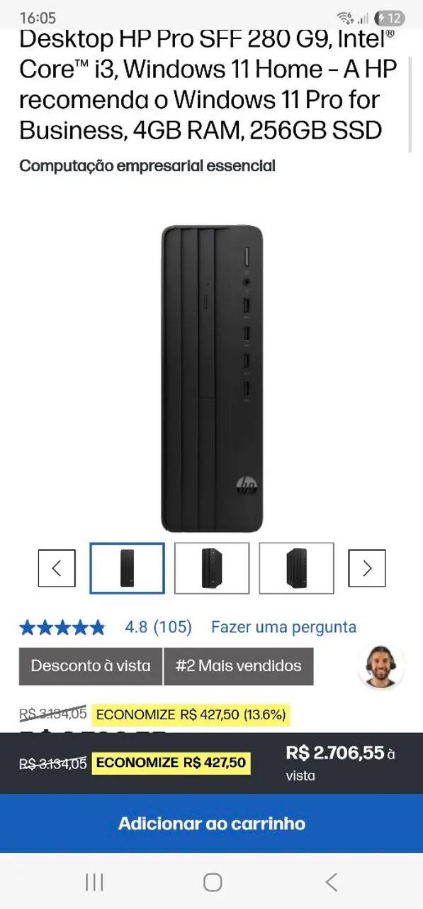 Computador HP ProDesk 280 G9 SFF Intel Core i3 8gb 256gb SSD