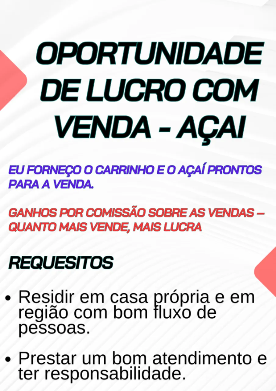 Oportunidade para Vendedoras de Açai