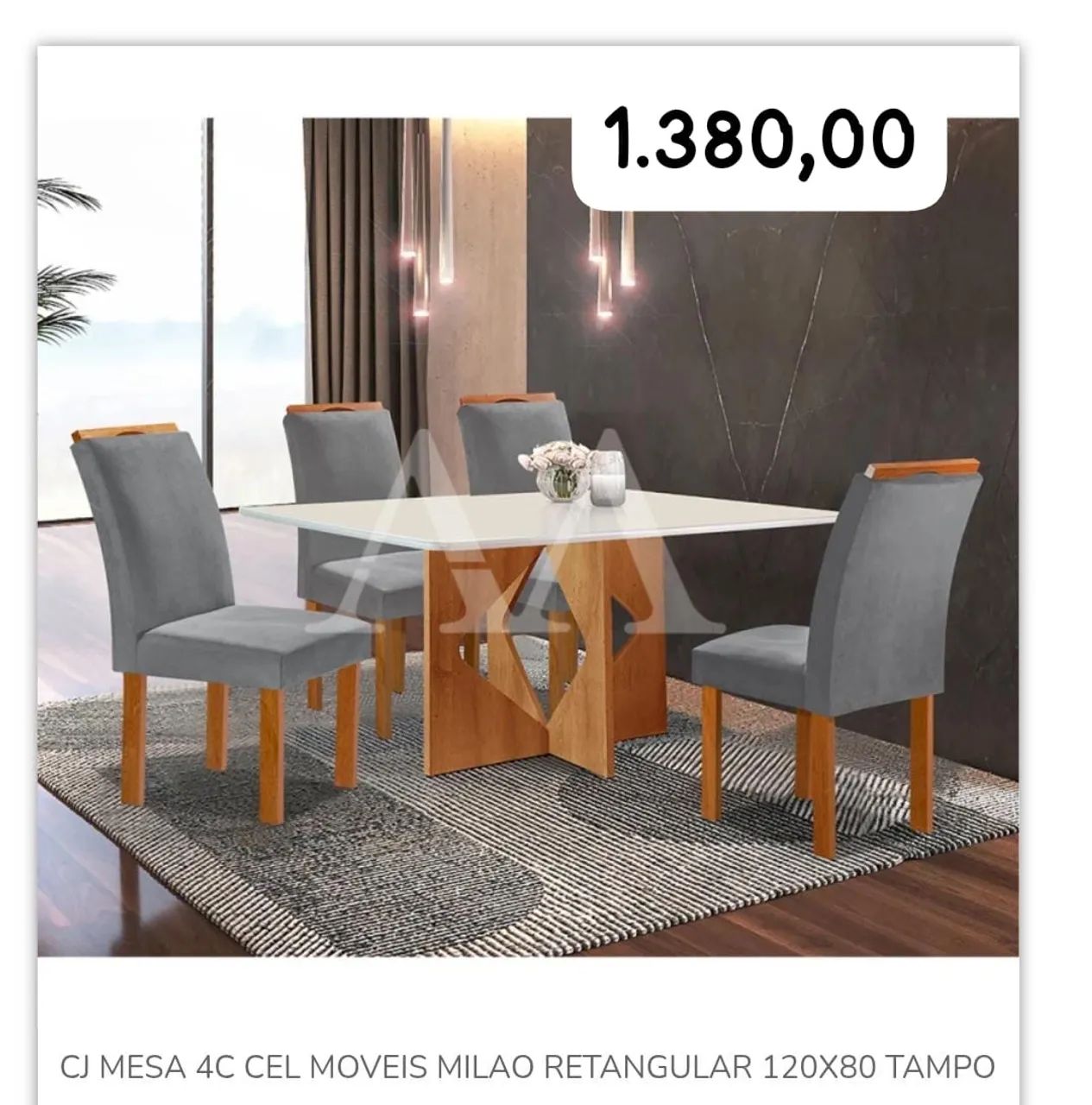 Mesa de Jantar Retangular 4 Cadeiras - Milão