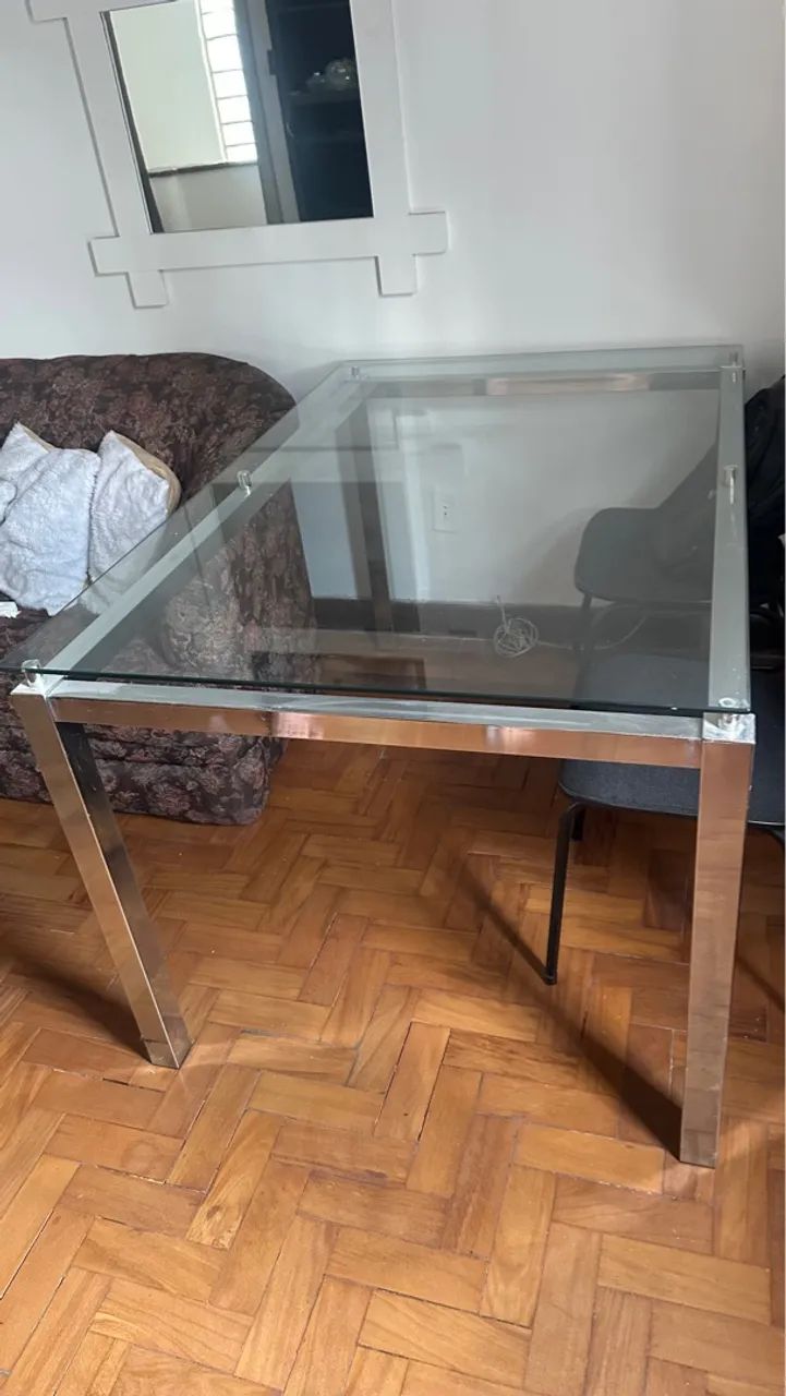 Mesa tampo vidro cromado retangular - Foto 2