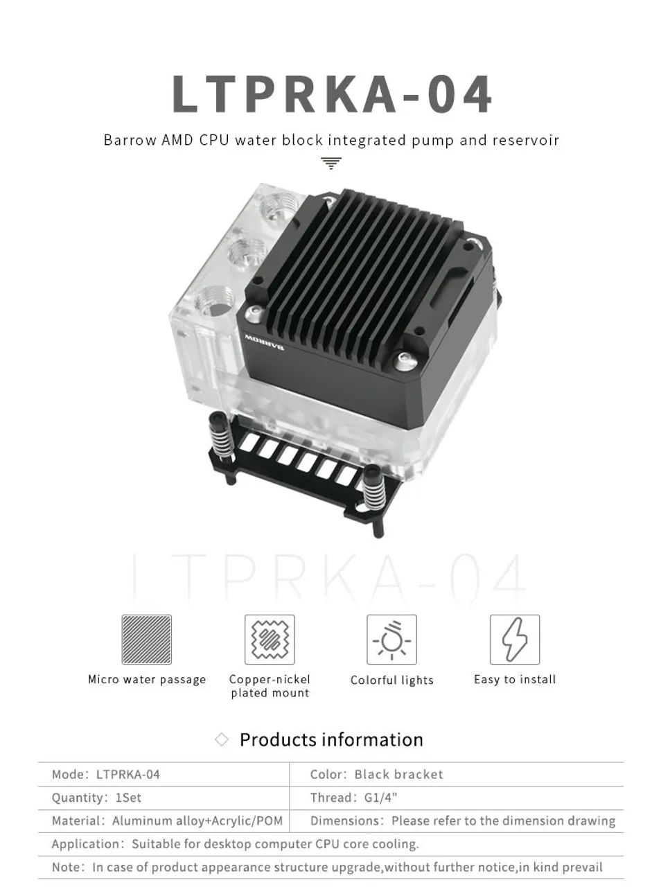 Bomba para Watercooler Custom Bloco Barrow LtPrKa-D4 M Soquete AM4 AM5 Nova Na Caixa - Foto 6