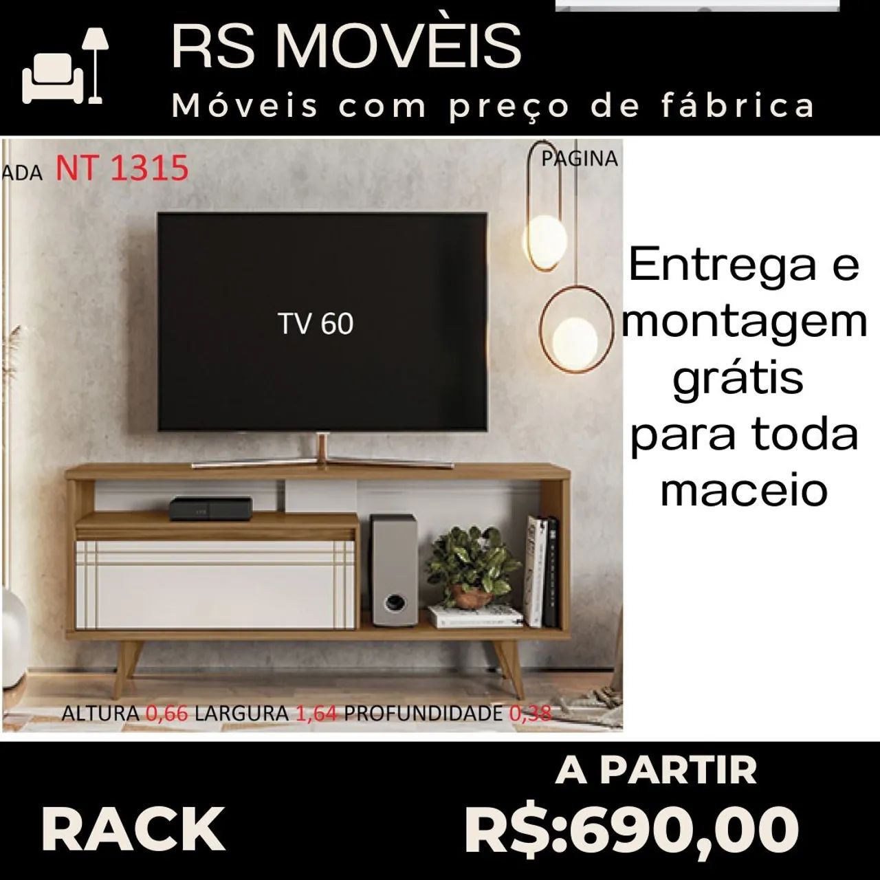 Rack para TV 60 polegadas com design moderno65573789936514120