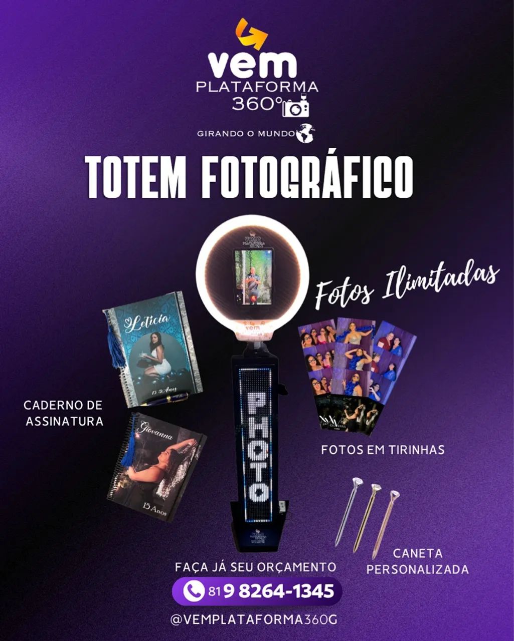 Totem fotográfico vem plataforma 360