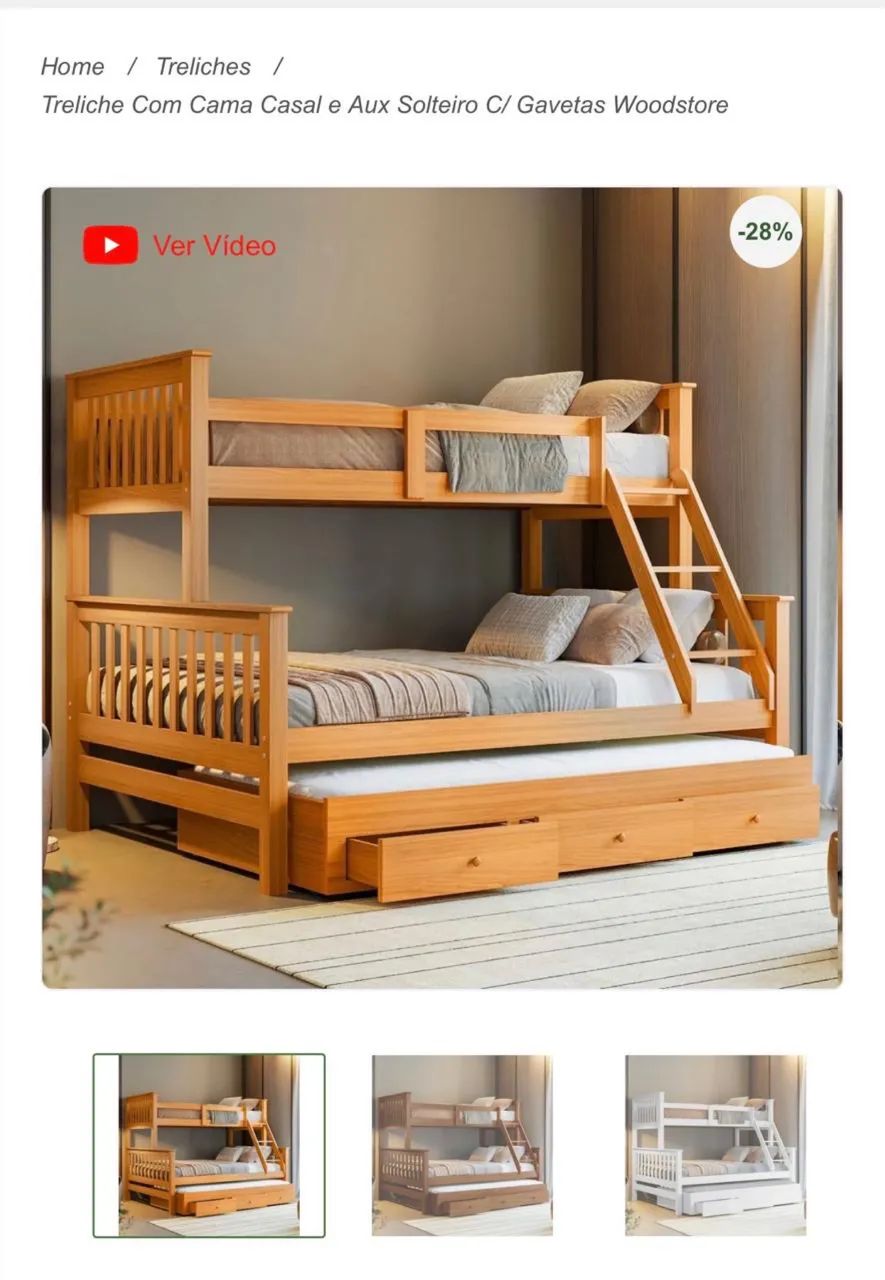Treliche Com Cama Casal e Aux Solteiro C/ Gavetas Woodstore - Foto 2