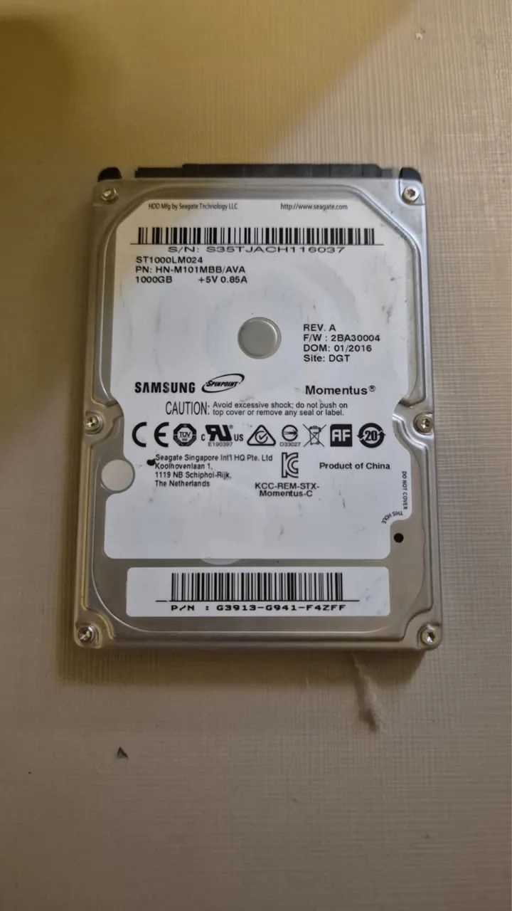 HD 1tb Samsung 2,5 polegadas