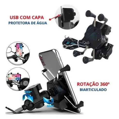 Suporte de celular para Moto, modelo garra de metal e giro de 360 ° com usb carga 5v - Foto 4
