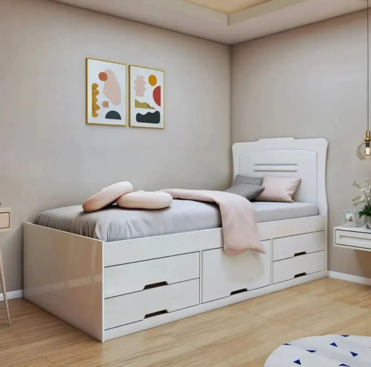 Cama solteiro branca 