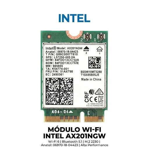 MÓDULO INTEL® WI-FI 6 AX201NGW + BLUETOOTH 5.2 NGFF M.2 2230