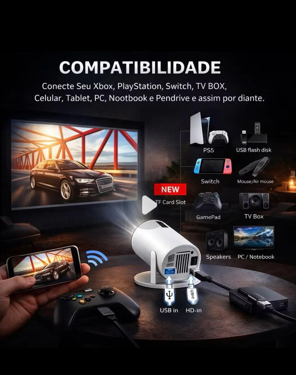 PROJETOR SMART ANDROID 4K HD 150" Wi-Fi e Bluetooth (Transforme sua sala em cinema)  - Foto 4