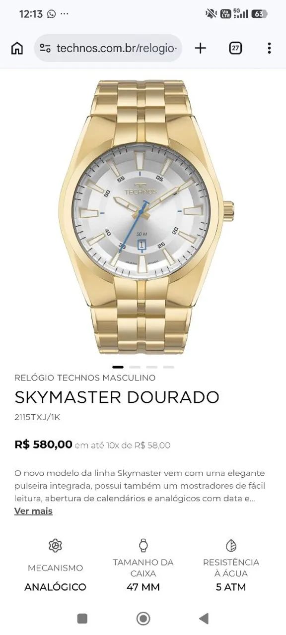 Relógio Technos SKYMASTER masculino Dourado novo - Foto 3