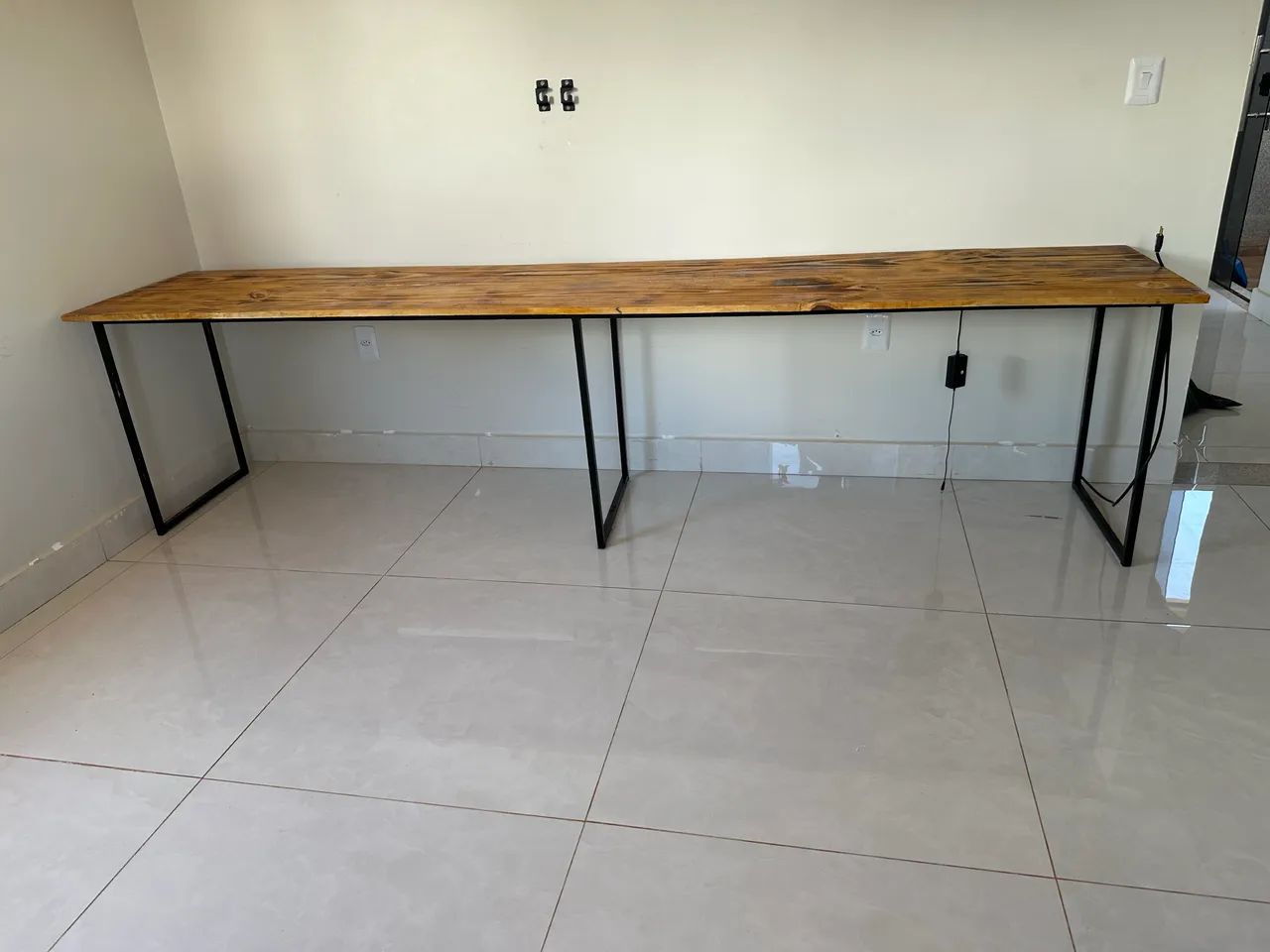 Wooden Office Desk with Metal Frame - 3 m