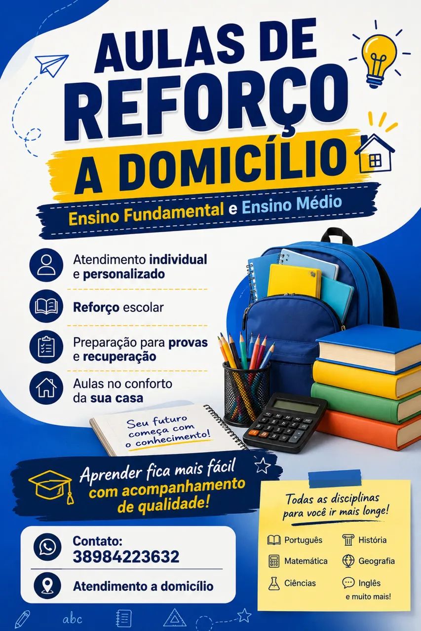 Aulas de reforço a domicílio 
