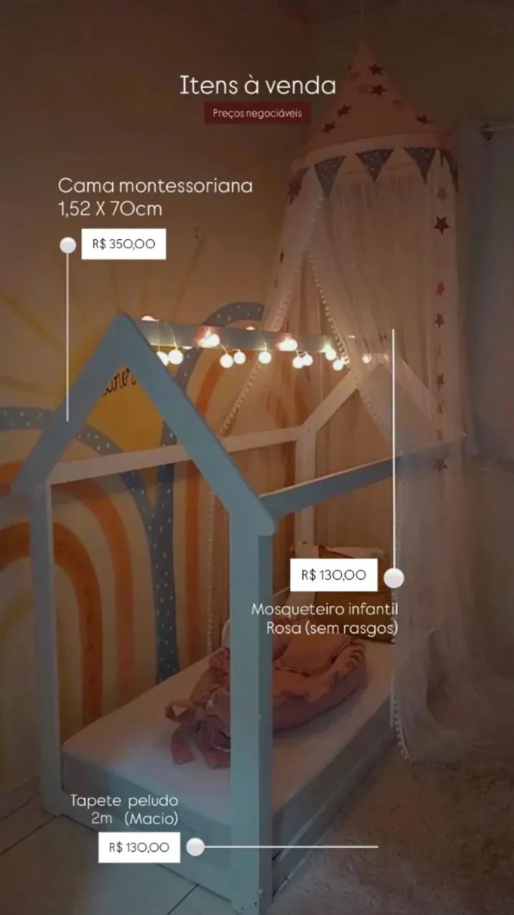 Cama montessoriana,  tapete e mosqueteiro. Vendo individualmente