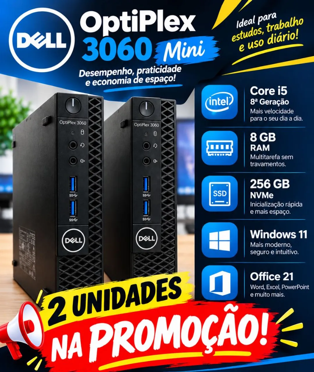 Lote 2 Dell optiplex 3060 i5 8 th 8 GB RAM ddr4 SSD Nvme 256 gb Lote 2 Dell optiplex 3060 i5 8 th 8 GB RAM ddr4 SSD Nvme 256 gb