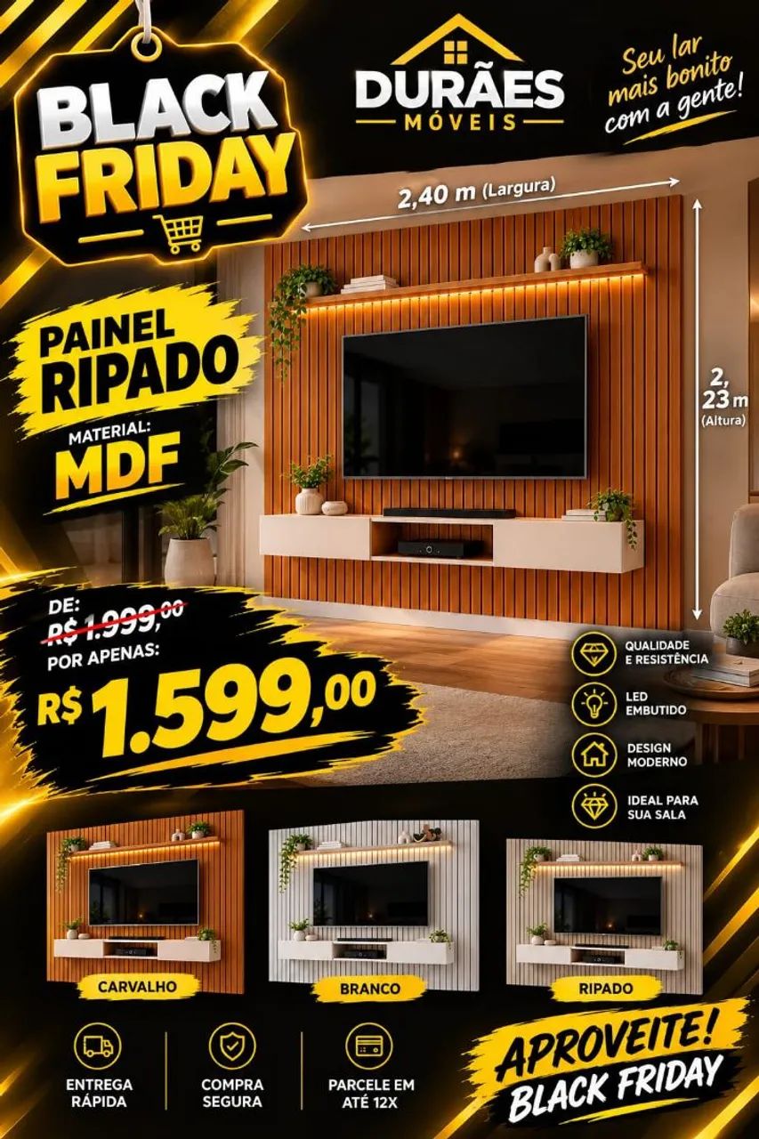Painel ripado 100%MDF 
