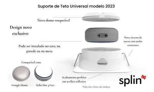 Suporte Teto Embutir Amazon Echo Dot 3 Sempre Branco Branco - Redondo - Clássico 2023 - Foto 4