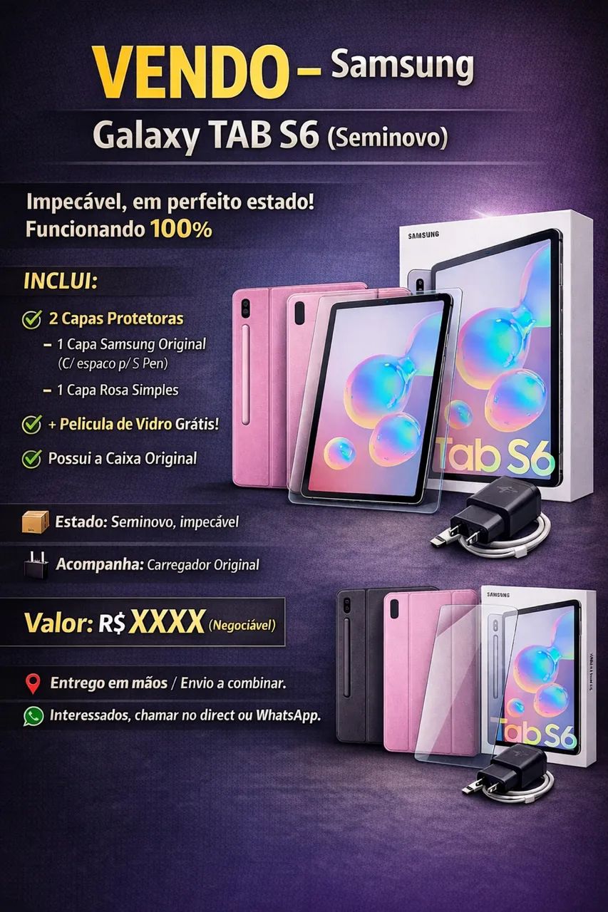 TABLET TAB S6 ( Tem conversa no valor) aceito cartão 
