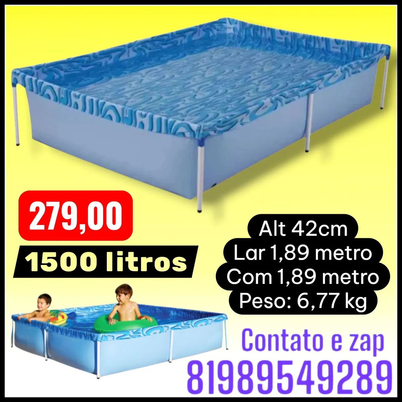 Piscina MOR 1500 litros quadrada de montar,