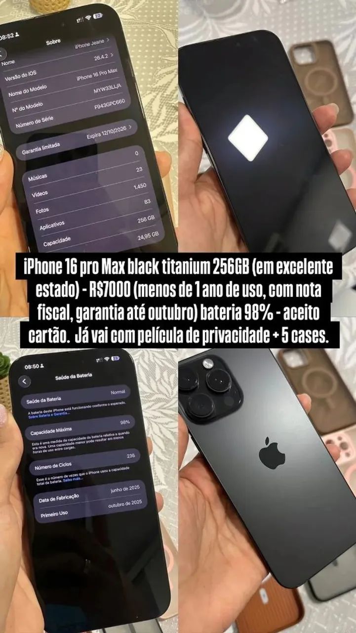 Vendo iPhone 16 pro Max Black Titanium 256GB - Celulares e