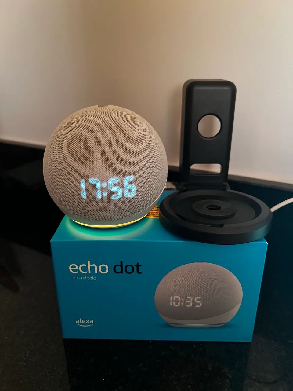 Alexa Echo Dot com Relógio + Suporte - Foto 3