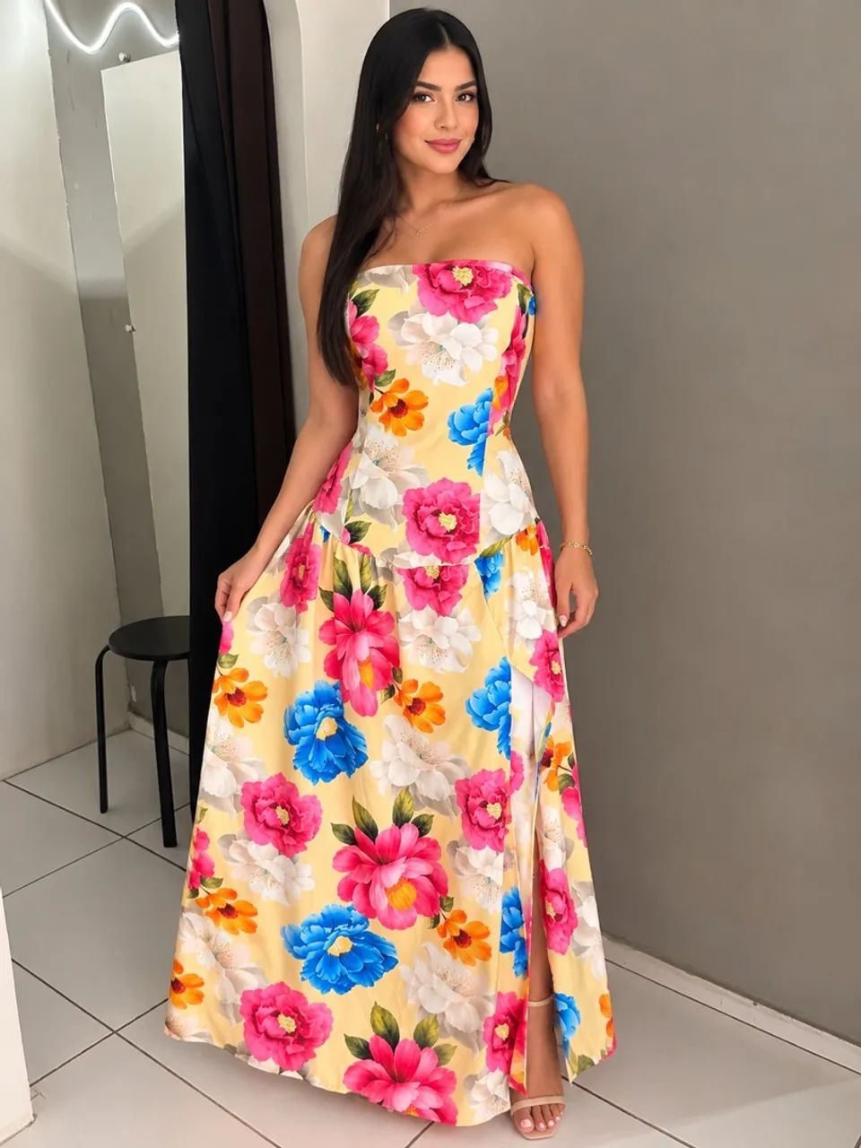 Vestido longo estampado?