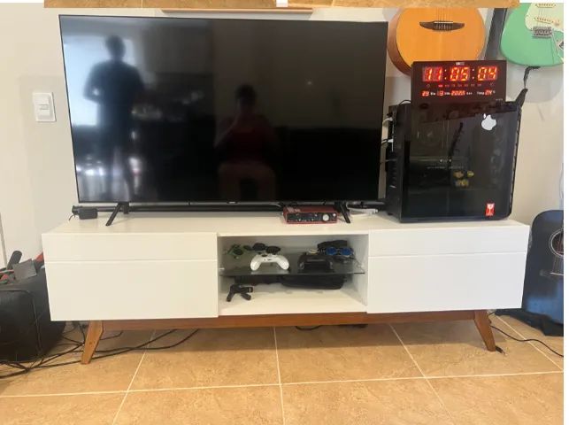 Rack para TV 180cm Branco Retrô com Gavetas e Nicho - Foto 5
