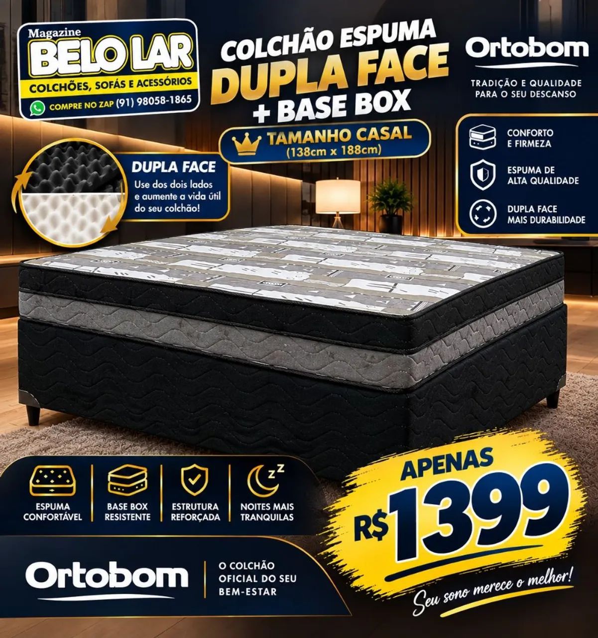 Colchão Espuma Dupla Face + Base Box