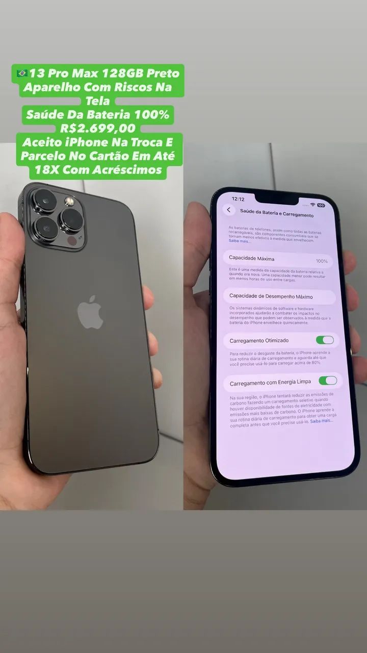 iPhone 13 Pro Max 128GB Preto - Aparelho Com Riscos Na Tela (Usado)