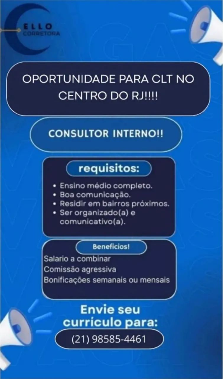 VAGA PARA VENDEDOR NO CENTRO DO RJ!!!