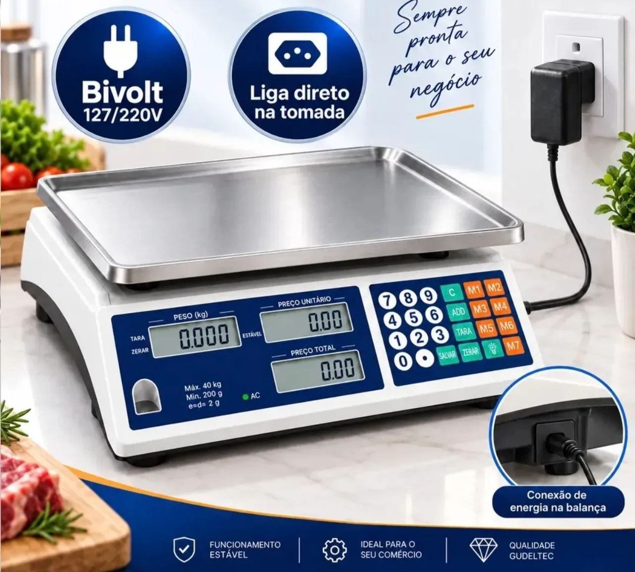Balança digital 40 kg marca felipe com bandeja curva 