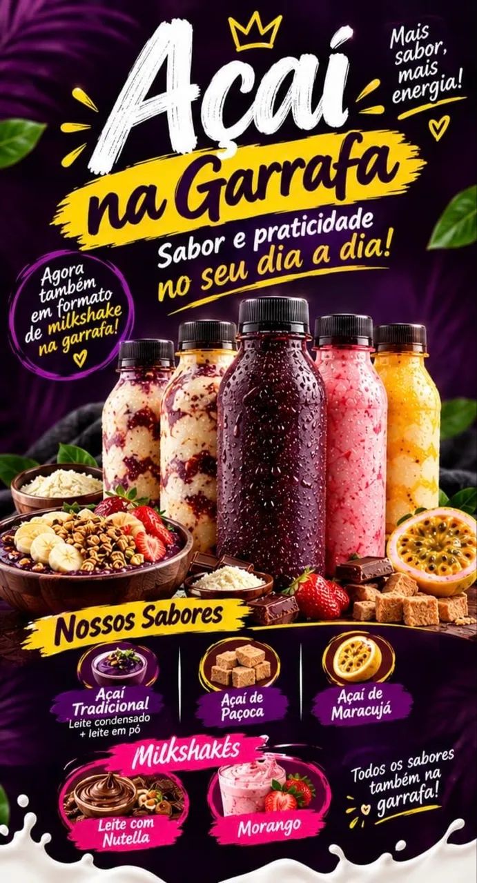 Açaí e milkshake na garrafa!!