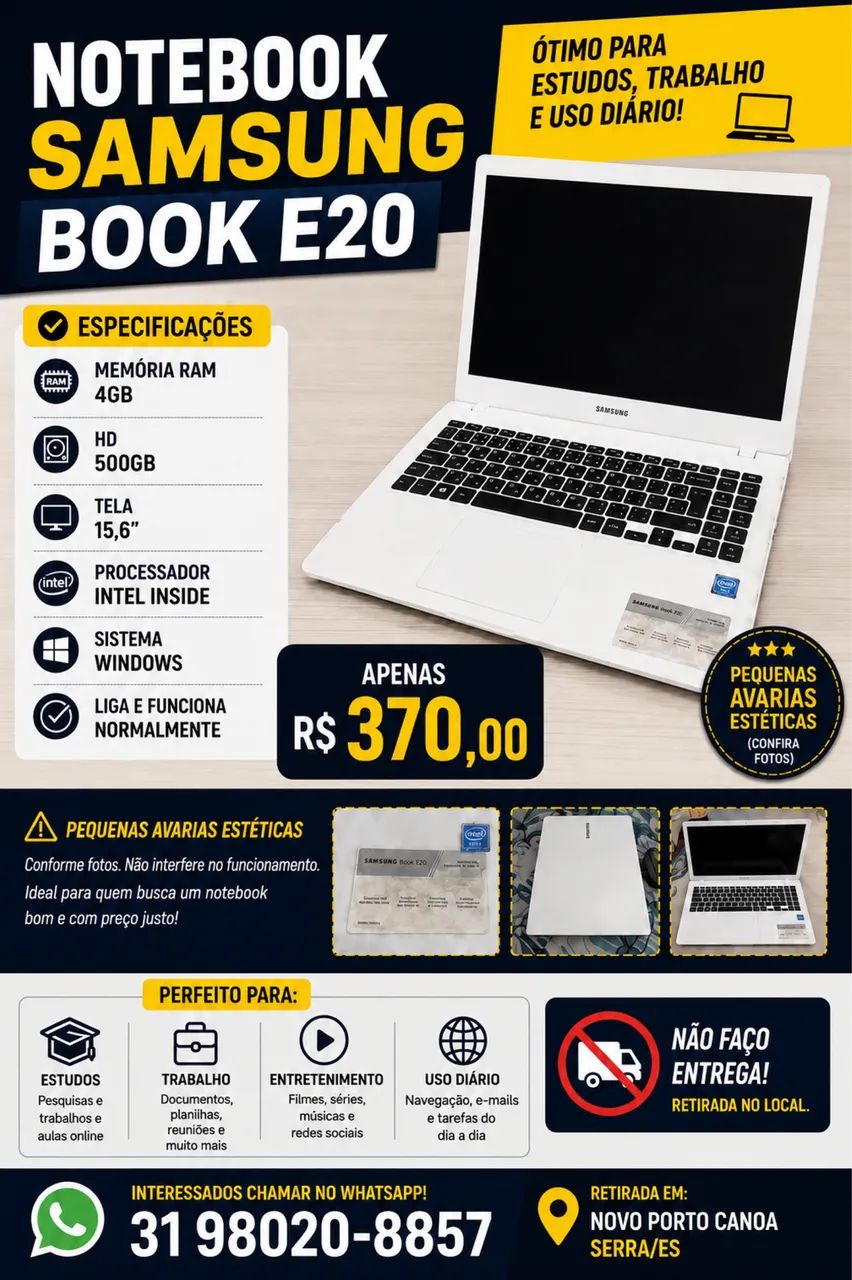 ? Notebook Samsung Book E20 - Funcionando Perfeitamente  - Foto 4