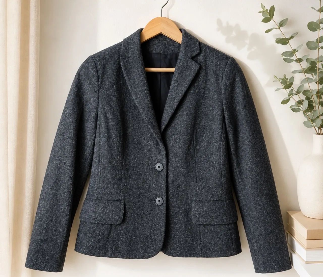 Blazer feminino de lã cinza 