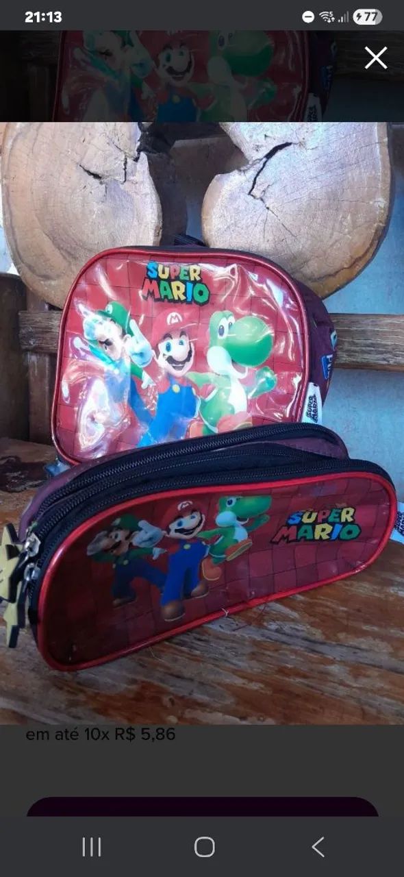linda mochila com estojo do super mario