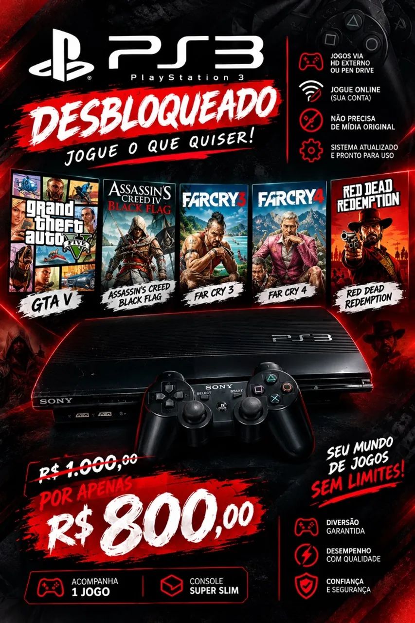     PS3 Super Slim Completo - Pronto para Jogar!