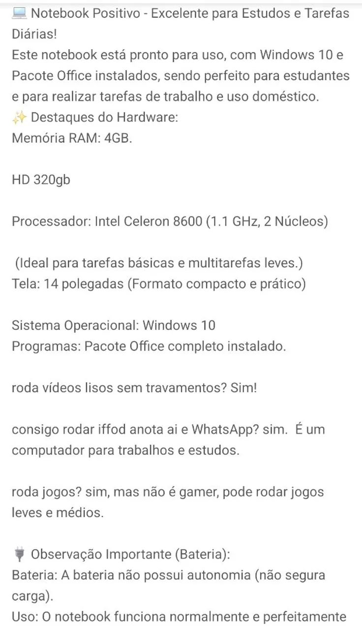 Notebook Positivo - Usado