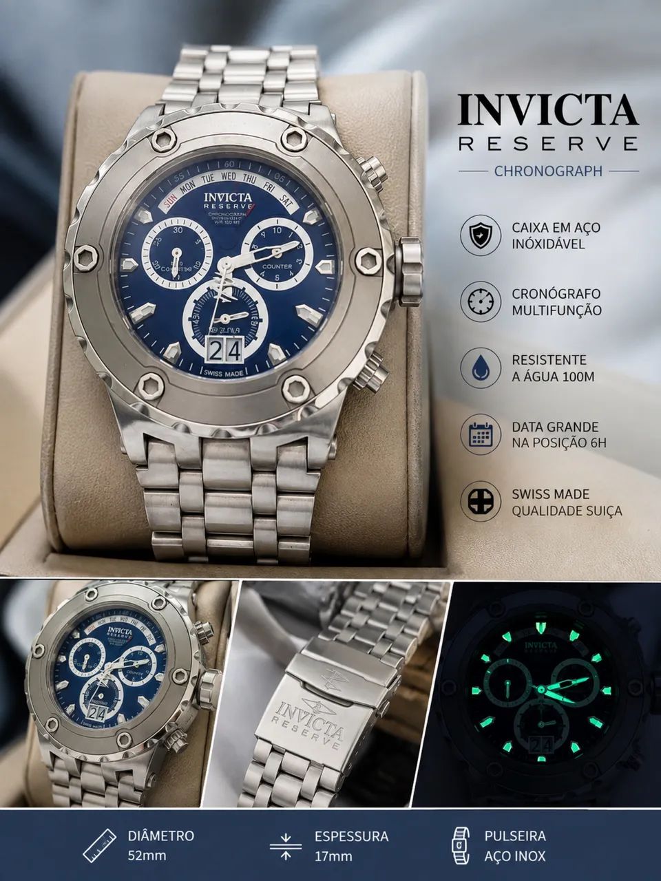 RELÓGIO INVICTA RESERVE ORIGINAL - IMPORTADO DOS EUA - Foto 4