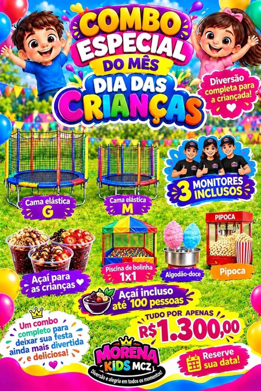 combo do dias das criança pula-pula algodão doce pipoca 