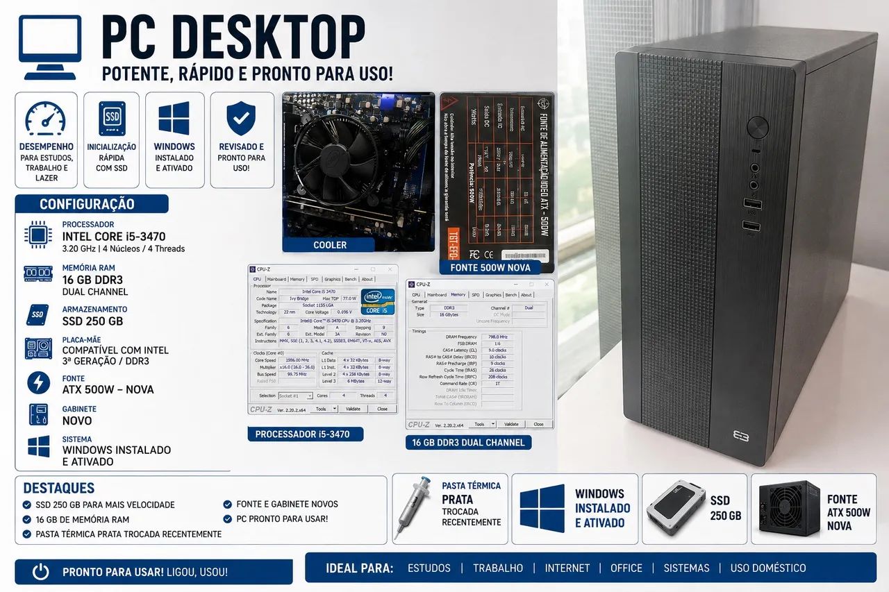 CPU I5 com 16 GB RAM e 250 GB SSD - Foto 3